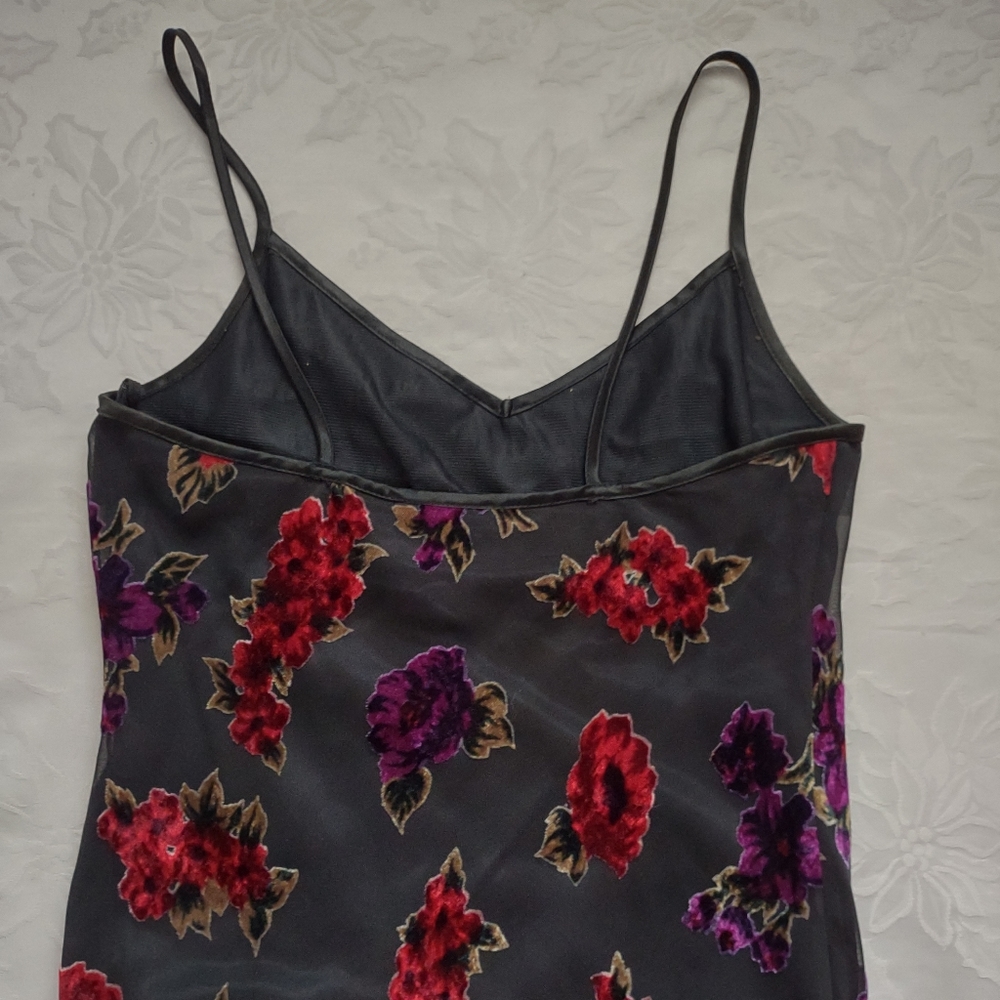 Y2K vintage v-neck vintage slip dress floral velvet burnout gown maxi - Picture 6 of 10